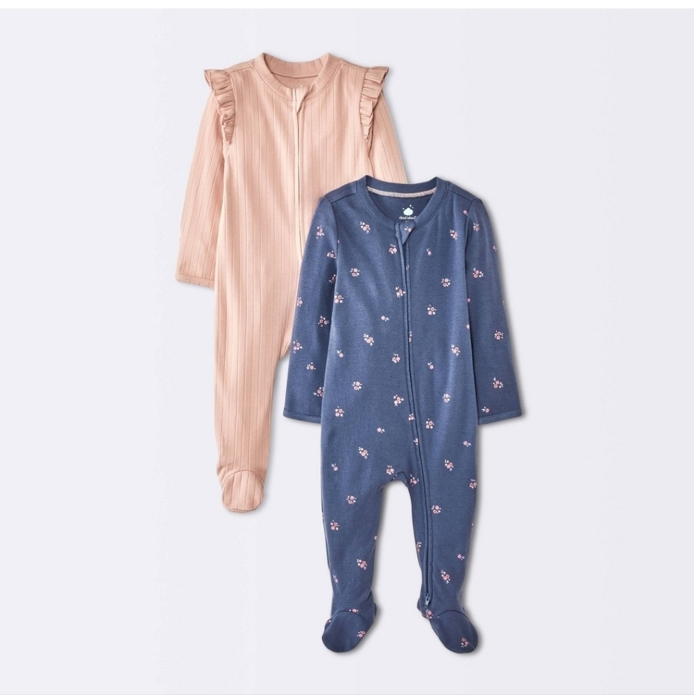 cloud island Pink and Blue Floral Footed One-Piece Pajama Set